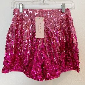 MANER Pink Sequin Shorts Women's XS NEW Sparkly Stretchy Party High Waisted